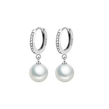 Load image into Gallery viewer, Freshwater Pearl Zircon Dangling Huggie Hoop Earrings
