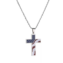 Load image into Gallery viewer, Red, White and Blue American Flag Cross Necklace