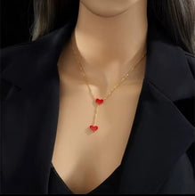 Load image into Gallery viewer, Red Hearts Dangling Pendent Necklace