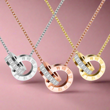 Load image into Gallery viewer, Gold Timeless Circle Crystal Roman Numeral Necklace