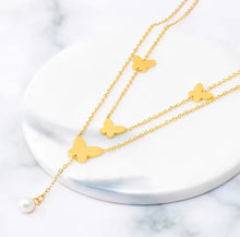 Load image into Gallery viewer, Double Layer Butterfly Shell Pearl Necklace