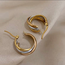 Load image into Gallery viewer, Tri-Color Twisted Hoop Earrings