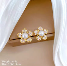 Load image into Gallery viewer, Zircon Pearl Flower Necklace & Earrings Set