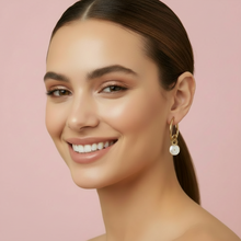 Load image into Gallery viewer, Pearl Shell Sunlit Drop Hoop Earrings