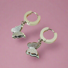 Load image into Gallery viewer, Dangling Frosted Butterfly Huggie Earrings