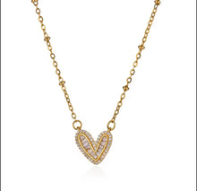 Load image into Gallery viewer, Baguette Filled Heart Necklace