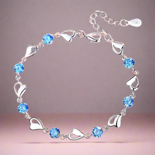 Load image into Gallery viewer, Hearts & Aqua Zircon Bracelet