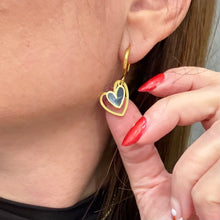 Load image into Gallery viewer, Double Heart Dangling Hoops Earrings
