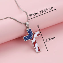 Load image into Gallery viewer, Red, White and Blue American Flag Cross Necklace