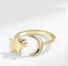 Load image into Gallery viewer, Anti-Stress/ Anti-Anxiety Star & Moon Fidget Spinner Ring