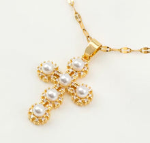 Load image into Gallery viewer, Mini Pearl Zircon Cross Necklace