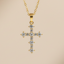 Load image into Gallery viewer, Round Pointy Zircon Cross Necklace