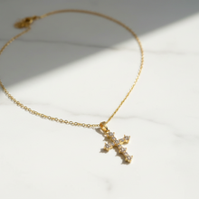 Load image into Gallery viewer, Round Pointy Zircon Cross Necklace