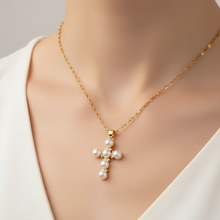 Load image into Gallery viewer, Mini Pearl Cross Necklace