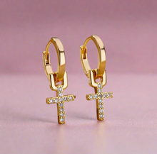Load image into Gallery viewer, Zircon Cross Huggie Earrings