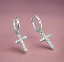 Load image into Gallery viewer, Zircon Cross Huggie Earrings