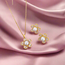 Load image into Gallery viewer, Zircon Pearl Flower Necklace & Earrings Set