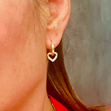 Load image into Gallery viewer, Dangling Zirconia Heart Huggie Hoop Earrings
