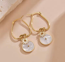 Load image into Gallery viewer, Pearl Shell Sunlit Drop Hoop Earrings