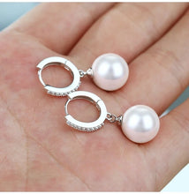 Load image into Gallery viewer, Freshwater Pearl Zircon Dangling Huggie Hoop Earrings