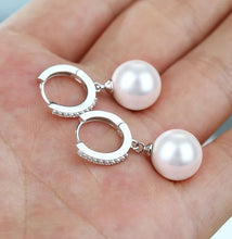 Load image into Gallery viewer, Freshwater Pearl Zircon Dangling Huggie Hoop Earrings