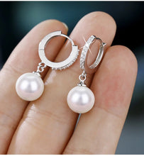 Load image into Gallery viewer, Freshwater Pearl Zircon Dangling Huggie Hoop Earrings