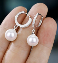 Load image into Gallery viewer, Freshwater Pearl Zircon Dangling Huggie Hoop Earrings