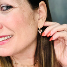 Load image into Gallery viewer, Dangling Zirconia Heart Huggie Hoop Earrings