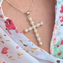 Load image into Gallery viewer, Pearl Cross Necklace