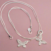 Load image into Gallery viewer, Double Dangling Butterfly Necklace