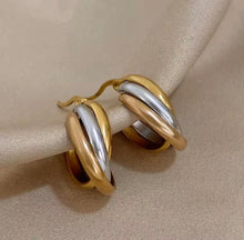 Load image into Gallery viewer, Tri-Color Twisted Hoop Earrings