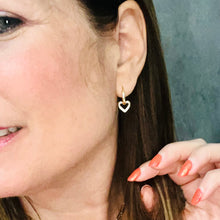 Load image into Gallery viewer, Dangling Zirconia Heart Huggie Hoop Earrings