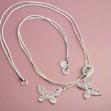 Load image into Gallery viewer, Double Dangling Butterfly Necklace