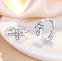 Load image into Gallery viewer, Mini Zircon Cross Buckle Hoop Earrings