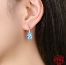 Load image into Gallery viewer, Blue Crystal Oval Drop Earrings