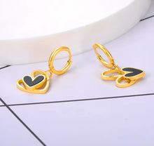 Load image into Gallery viewer, Double Heart Dangling Hoops Earrings