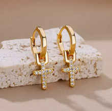 Load image into Gallery viewer, Zircon Cross Huggie Earrings