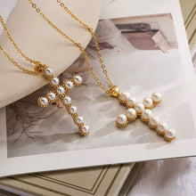 Load image into Gallery viewer, Pearl Cross Necklace
