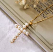 Load image into Gallery viewer, Pearl Cross Necklace