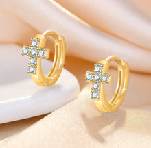 Load image into Gallery viewer, Mini Zircon Cross Buckle Hoop Earrings