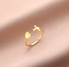 Load image into Gallery viewer, Cross Heart Open Ring