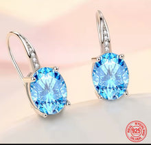 Load image into Gallery viewer, Blue Crystal Oval Drop Earrings