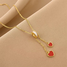 Load image into Gallery viewer, 2 Red Hearts Dangling Necklace