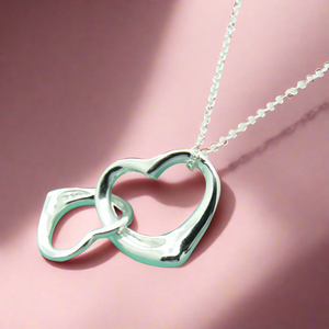 Double Dangling Hollow Hearts Necklace