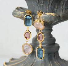 Load image into Gallery viewer, Dangling 3 Color Stone Drop Earrings

