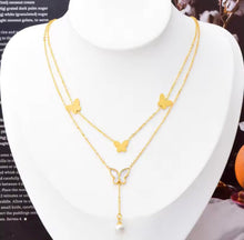 Load image into Gallery viewer, Double Layer Butterfly Shell Pearl Necklace

