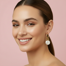 Load image into Gallery viewer, Pearl Shell Sunlit Drop Hoop Earrings
