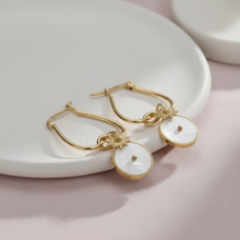 Load image into Gallery viewer, Pearl Shell Sunlit Drop Hoop Earrings
