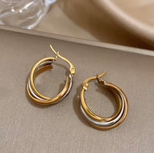 Load image into Gallery viewer, Tri-Color Twisted Hoop Earrings
