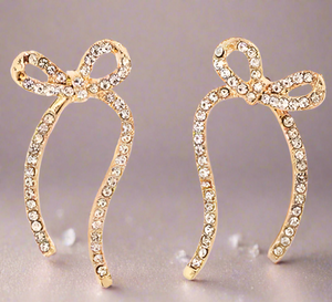 Long Zircon Bow Stud Earrings